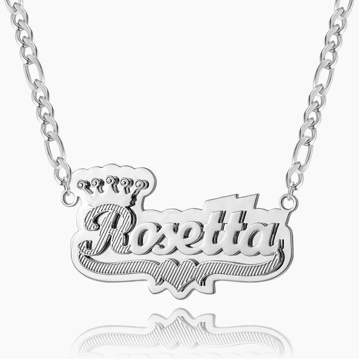 Double Plated Crown Heart Name Necklace