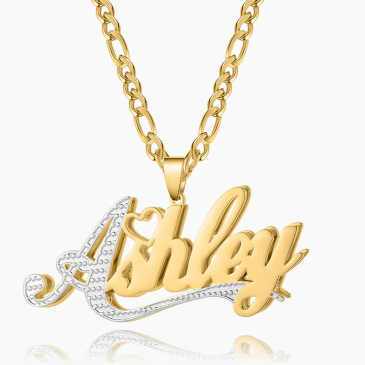 Double Plated Custom Name Necklace in gold with silver first initial