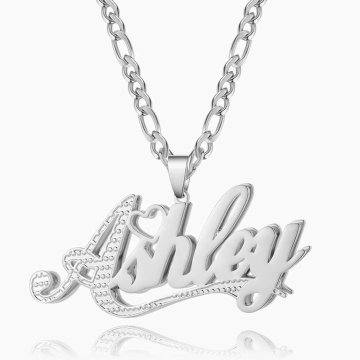 Double Plated Custom Name Necklace in silver with silver first initial