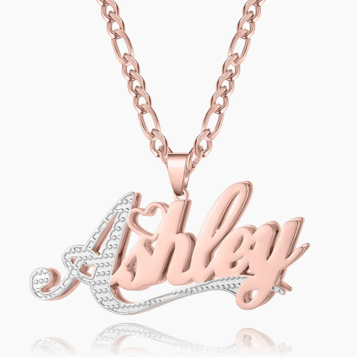 Double Plated Custom Name Necklace in rose gold with silver first initial