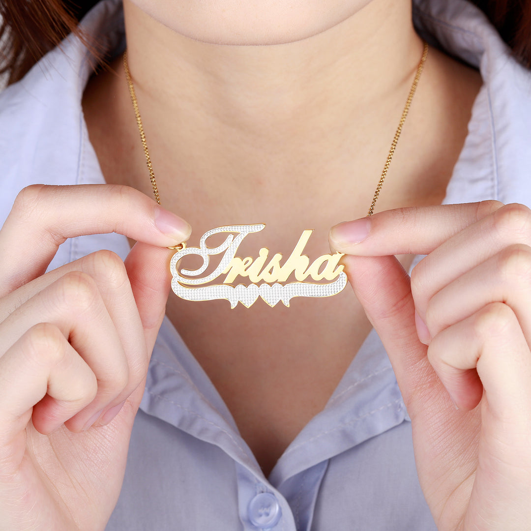 Double Plated Two Heart Name Necklace