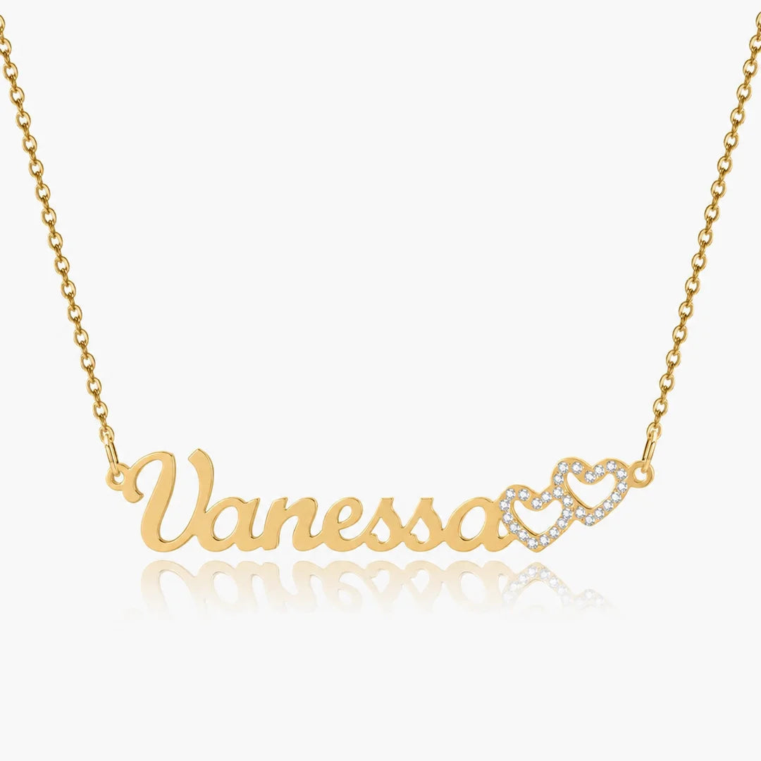 Personalized Double Heart Name Necklace