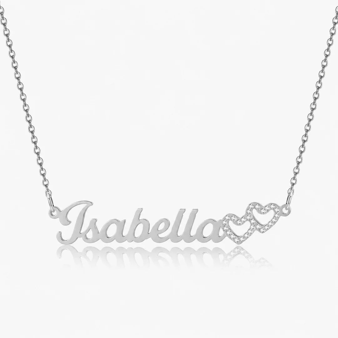 Personalized Double Heart Name Necklace