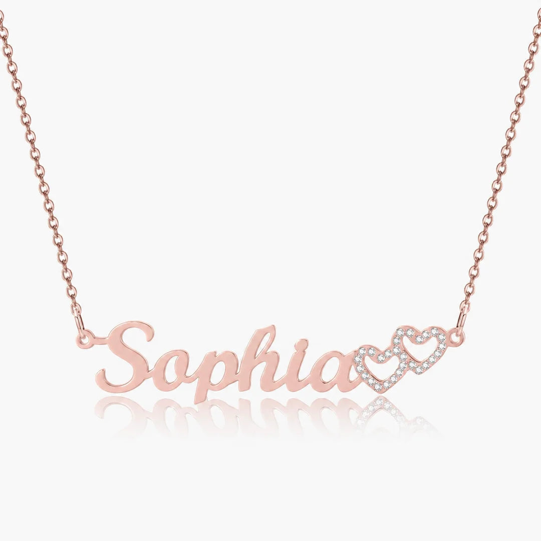 Personalized Double Heart Name Necklace