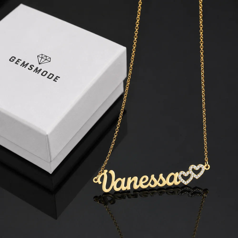 Personalized Double Heart Name Necklace