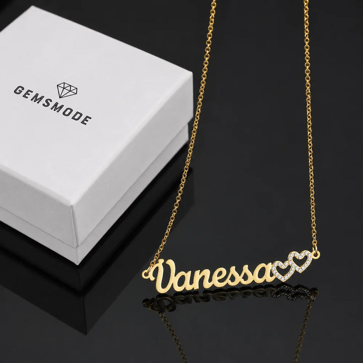 Personalized Double Heart Name Necklace