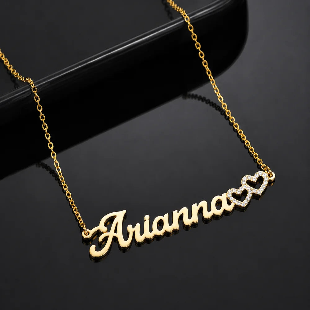 Personalized Double Heart Name Necklace