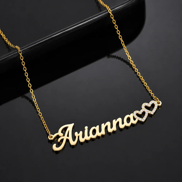Personalized Double Heart Name Necklace