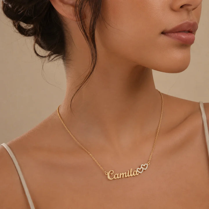 Personalized Double Heart Name Necklace