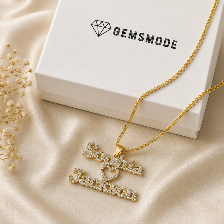 Iced Two Name Heart Necklace