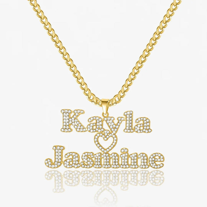 Iced Two Name Heart Necklace