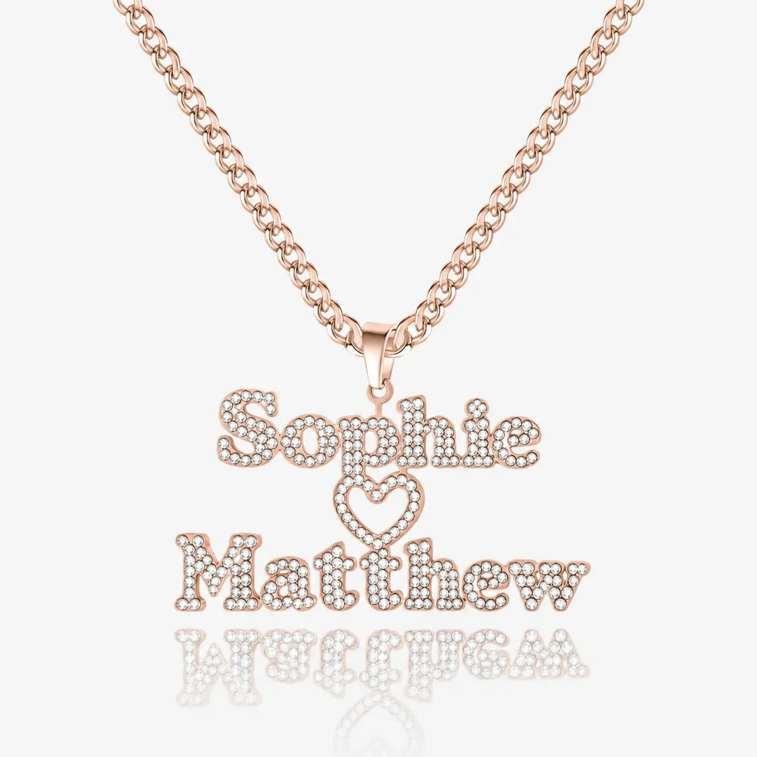 Iced Two Name Heart Necklace