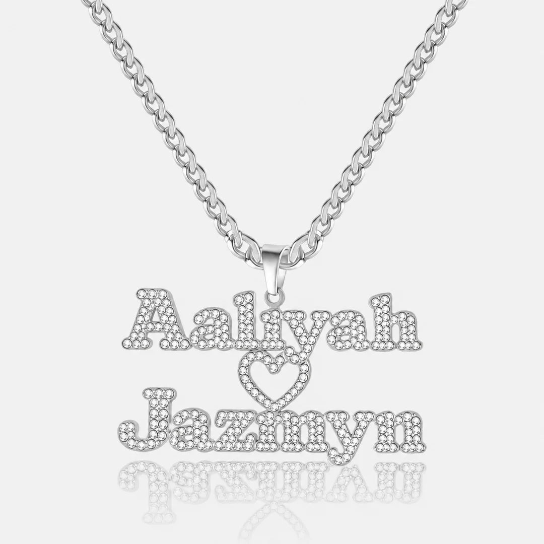 Iced Two Name Heart Necklace