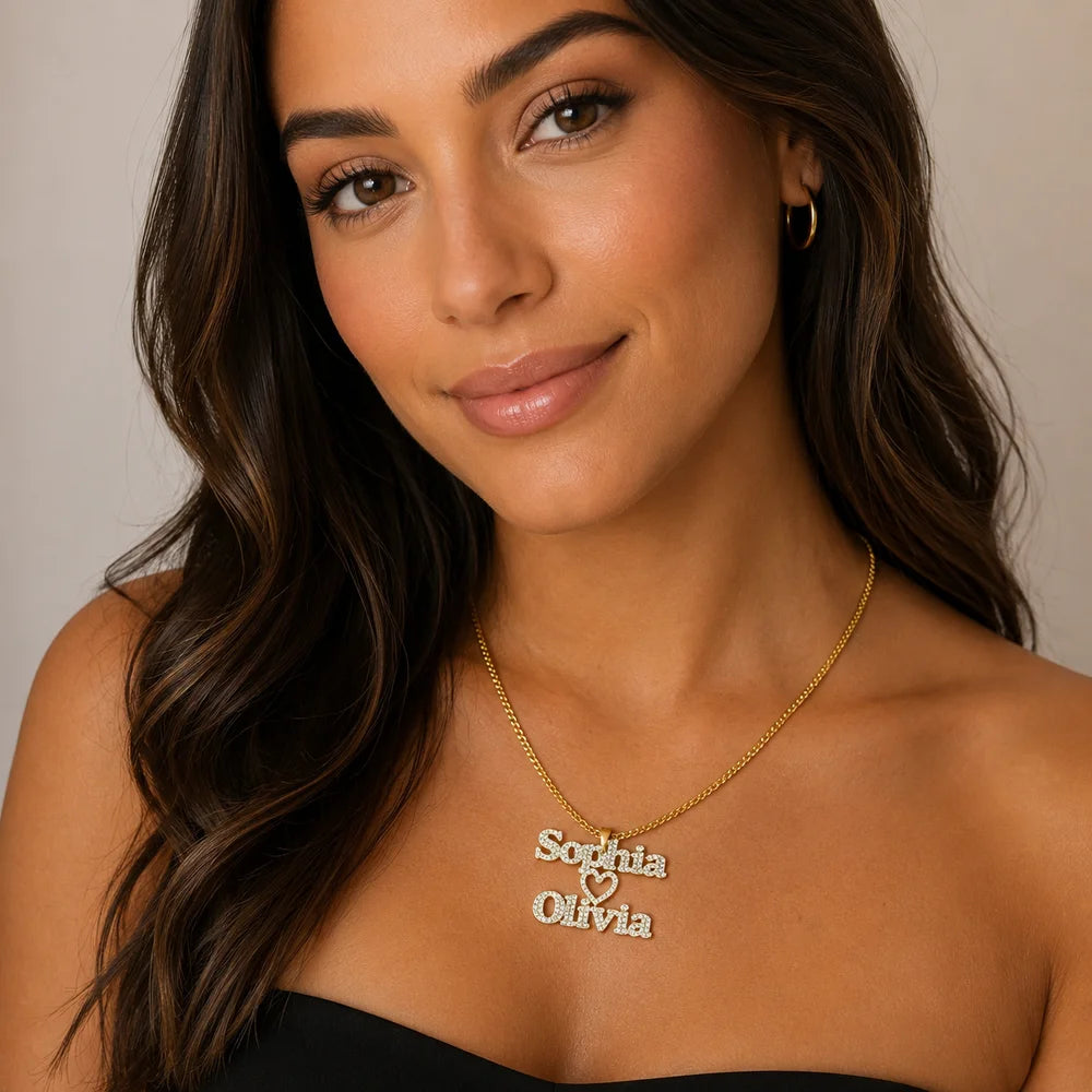 Iced Two Name Heart Necklace