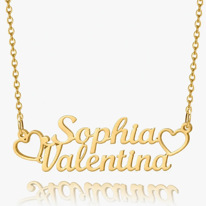Personalized Double Heart Name Necklace