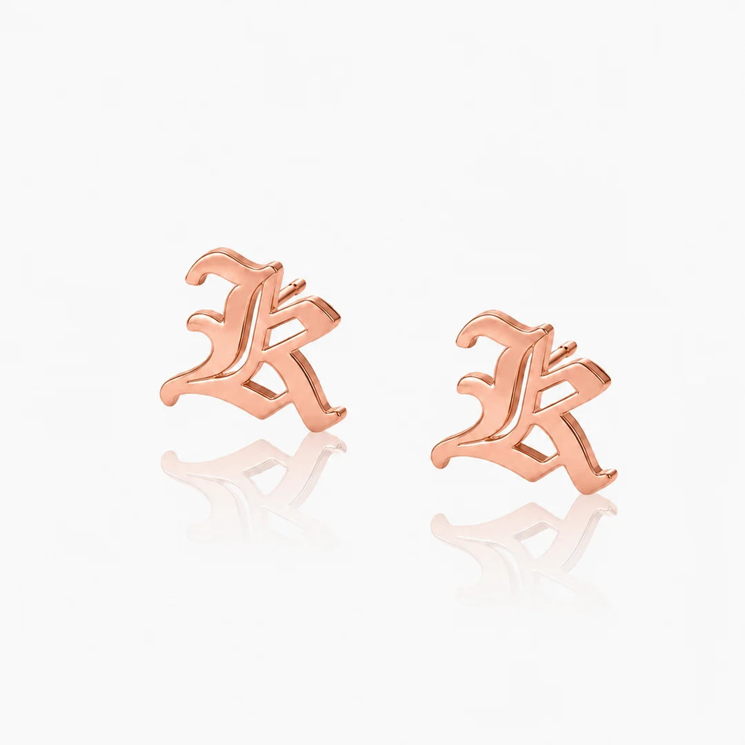 Personalized Old English Initial Earrings