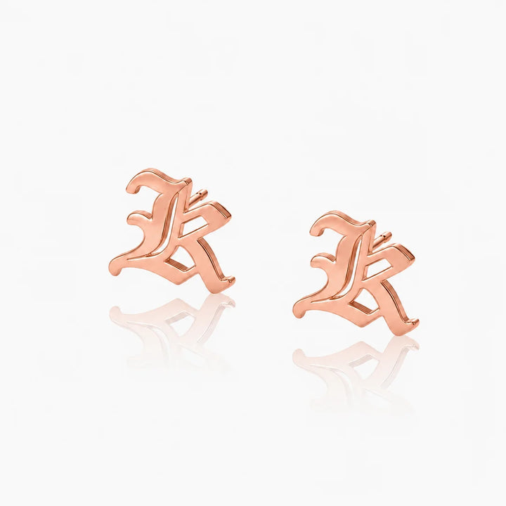 Personalized Old English Initial Earrings