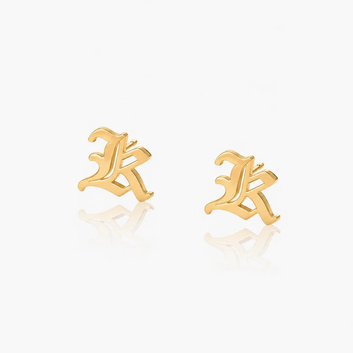 Personalized Old English Initial Earrings