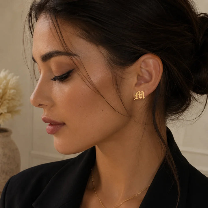 Personalized Old English Initial Earrings