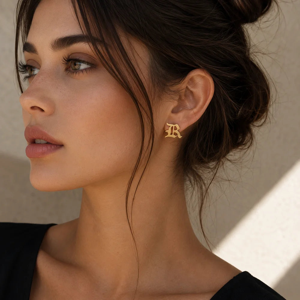 Personalized Old English Initial Earrings