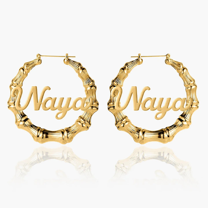 Personalized Name Bamboo Hoop Earrings