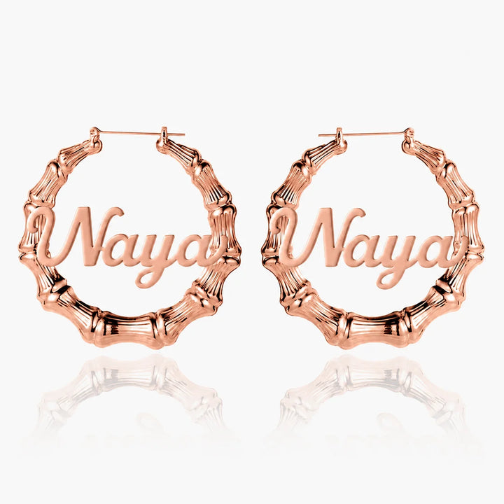 Personalized Name Bamboo Hoop Earrings