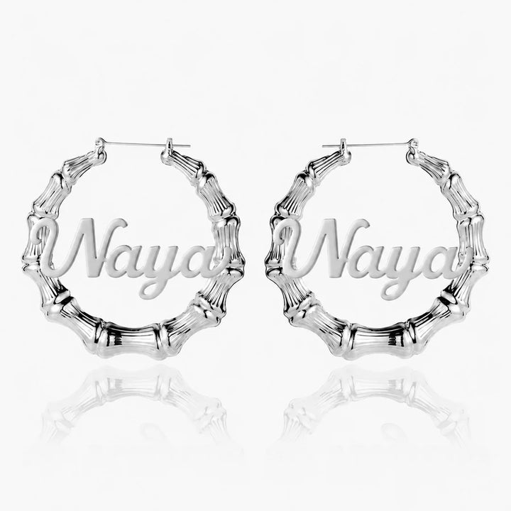 Personalized Name Bamboo Hoop Earrings