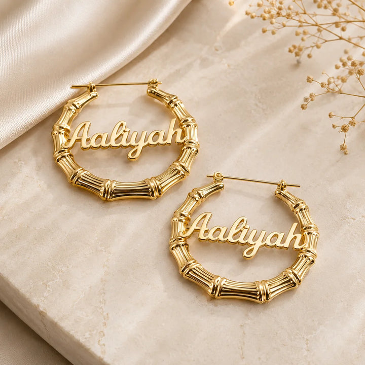 Personalized Name Bamboo Hoop Earrings