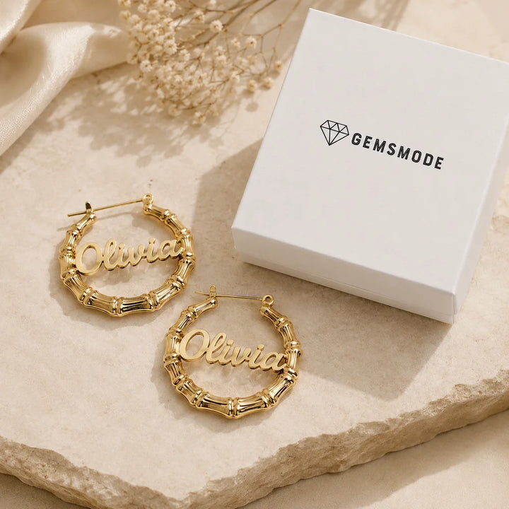 Personalized Name Bamboo Hoop Earrings