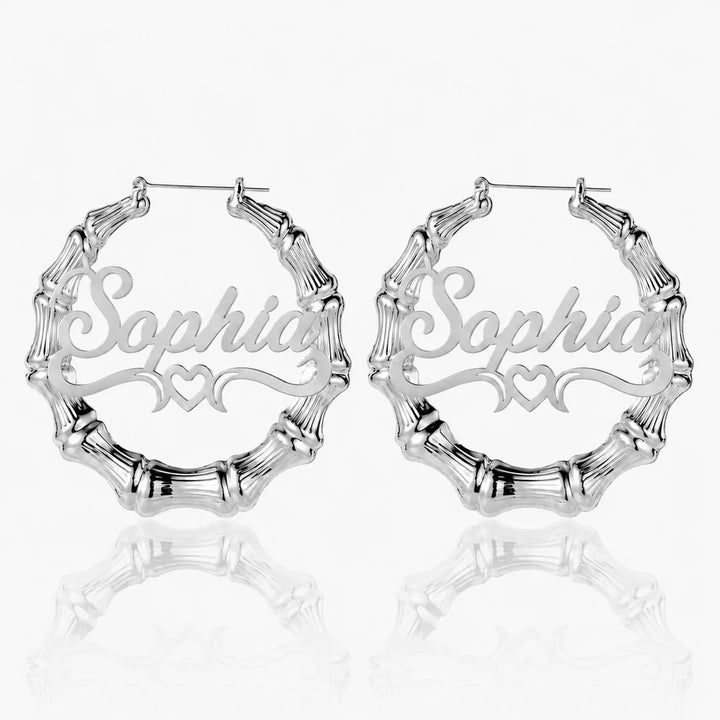 Personalized Bamboo Heart Name Hoop Earrings