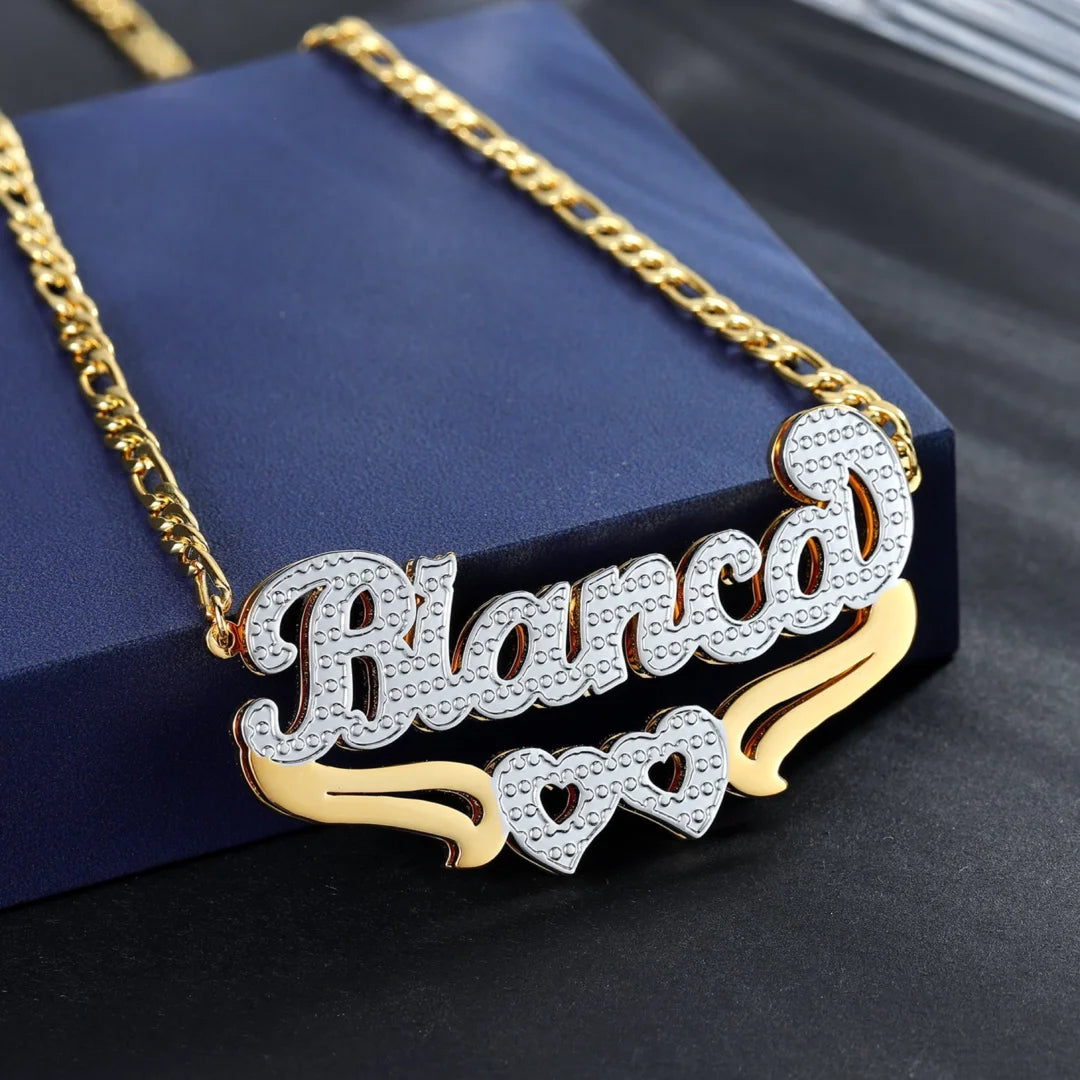 Double Plated Custom Two Heart Name Necklace