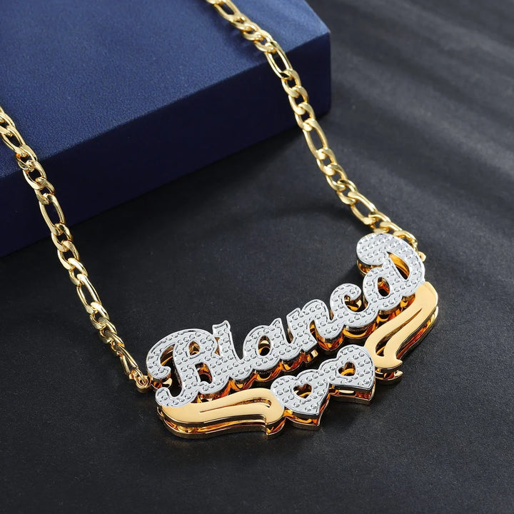 Double Plated Custom Two Heart Name Necklace