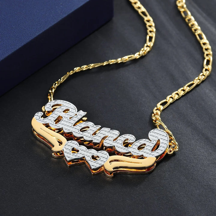 Double Plated Custom Two Heart Name Necklace