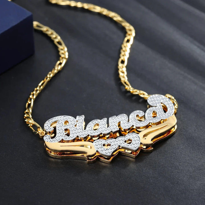 Double Plated Custom Two Heart Name Necklace