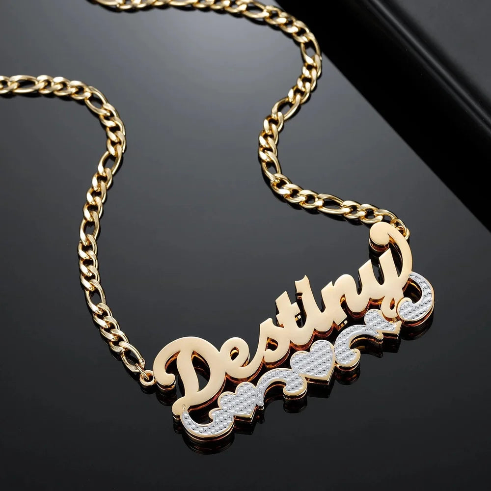 Double Plated Trio Hearts Name Necklace