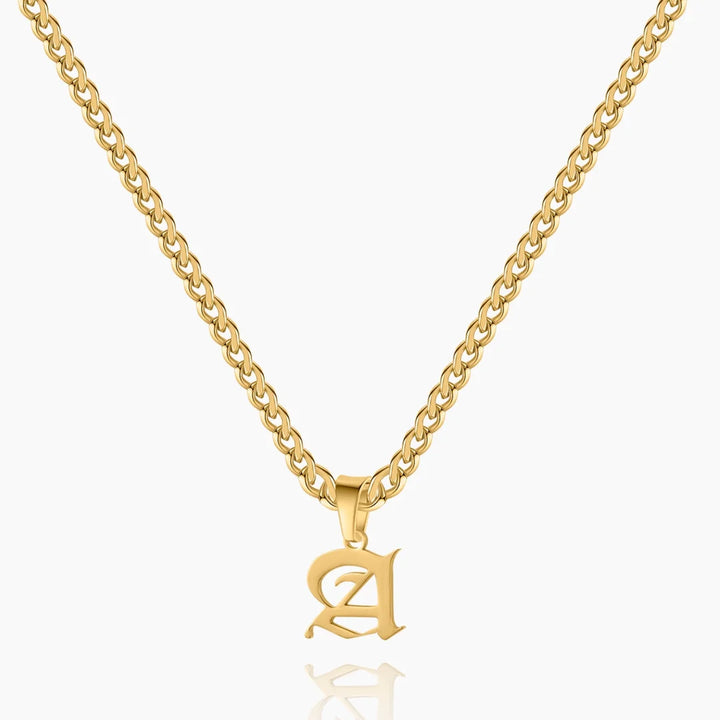 Old English Initial Necklace with Cuban Chain