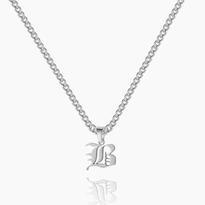 Old English Initial Necklace with Cuban Chain