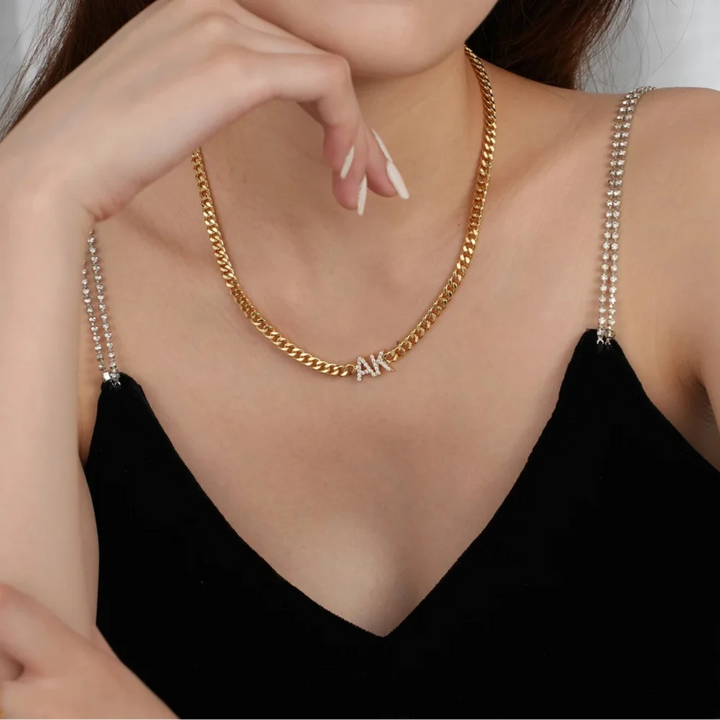 Iced Initials Necklace With Cuban Chain