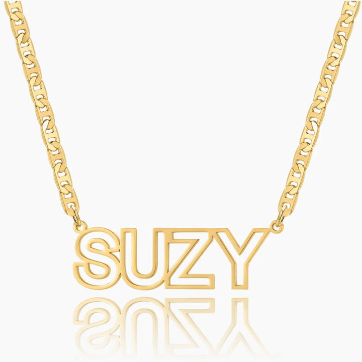 Gold Custom Cutout Block Name Necklace for Women