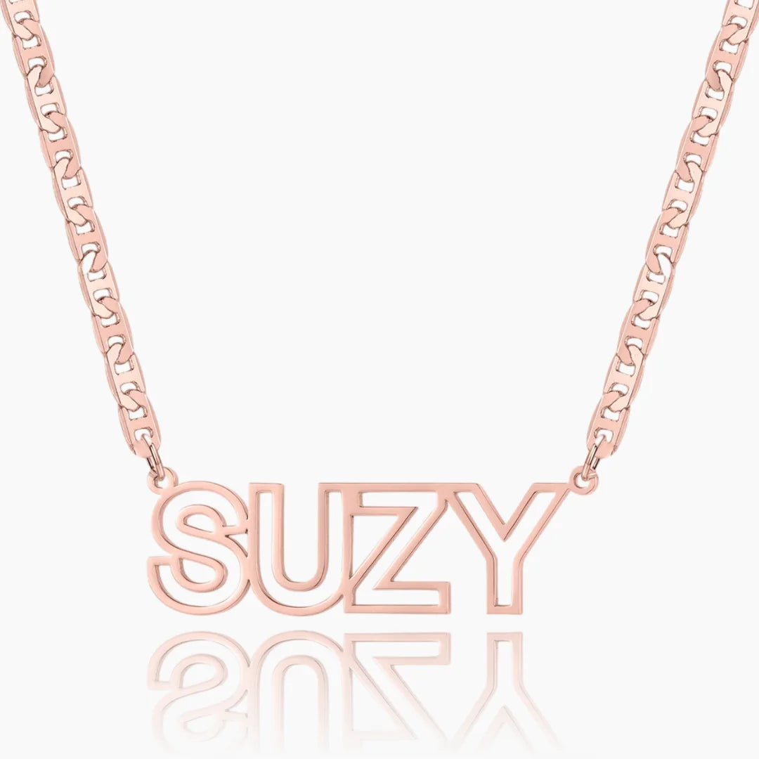 Rose Gold Custom Cutout Block Name Necklace for Women