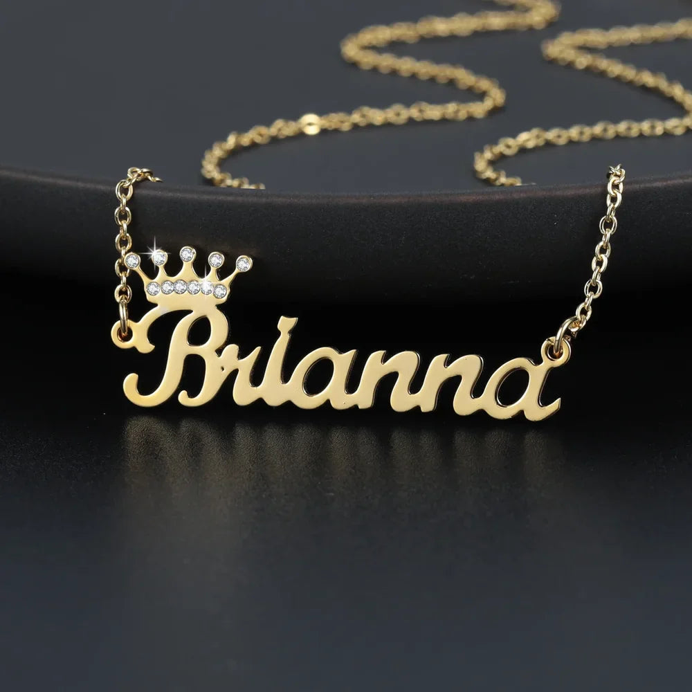 Close-up view of Personalized Name Crown Necklace in Gold finish