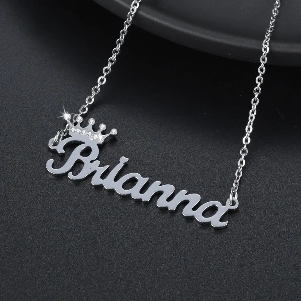 Close-up view of Personalized Name Crown Necklace in Silver finish