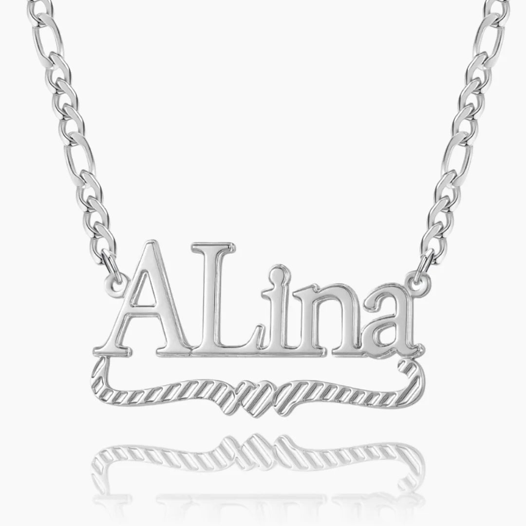 Double Plated Initial Name Necklace in Silver