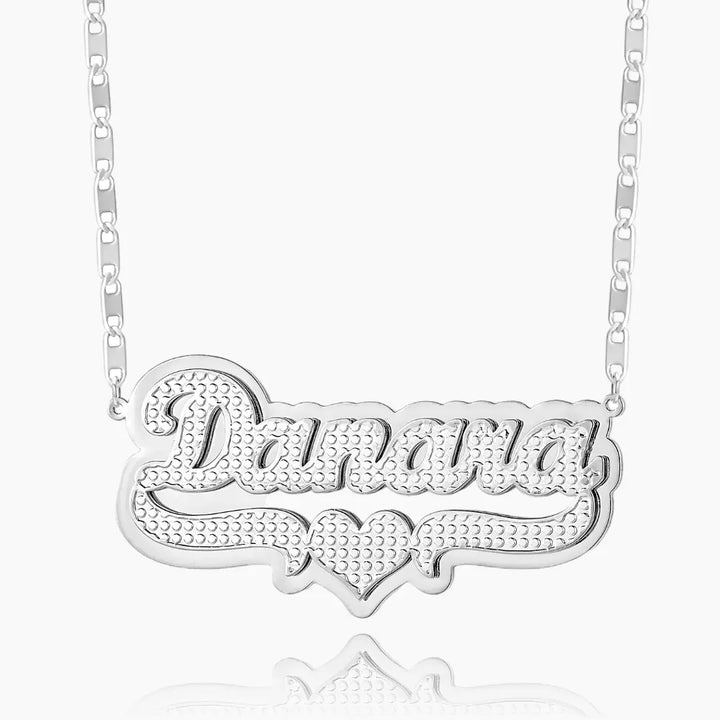 Double plated layered name necklace in silver, front view