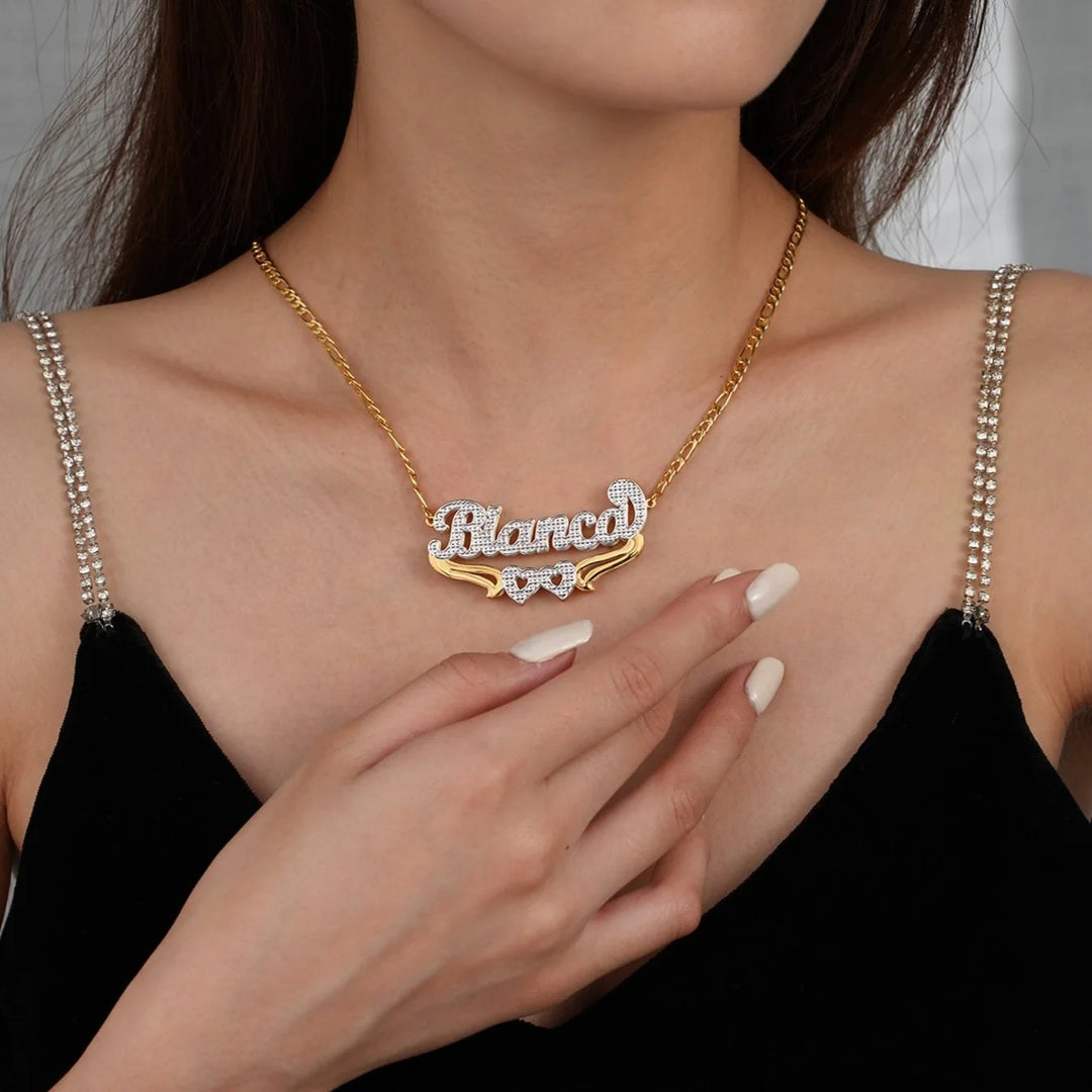 Double Plated Custom Two Heart Name Necklace