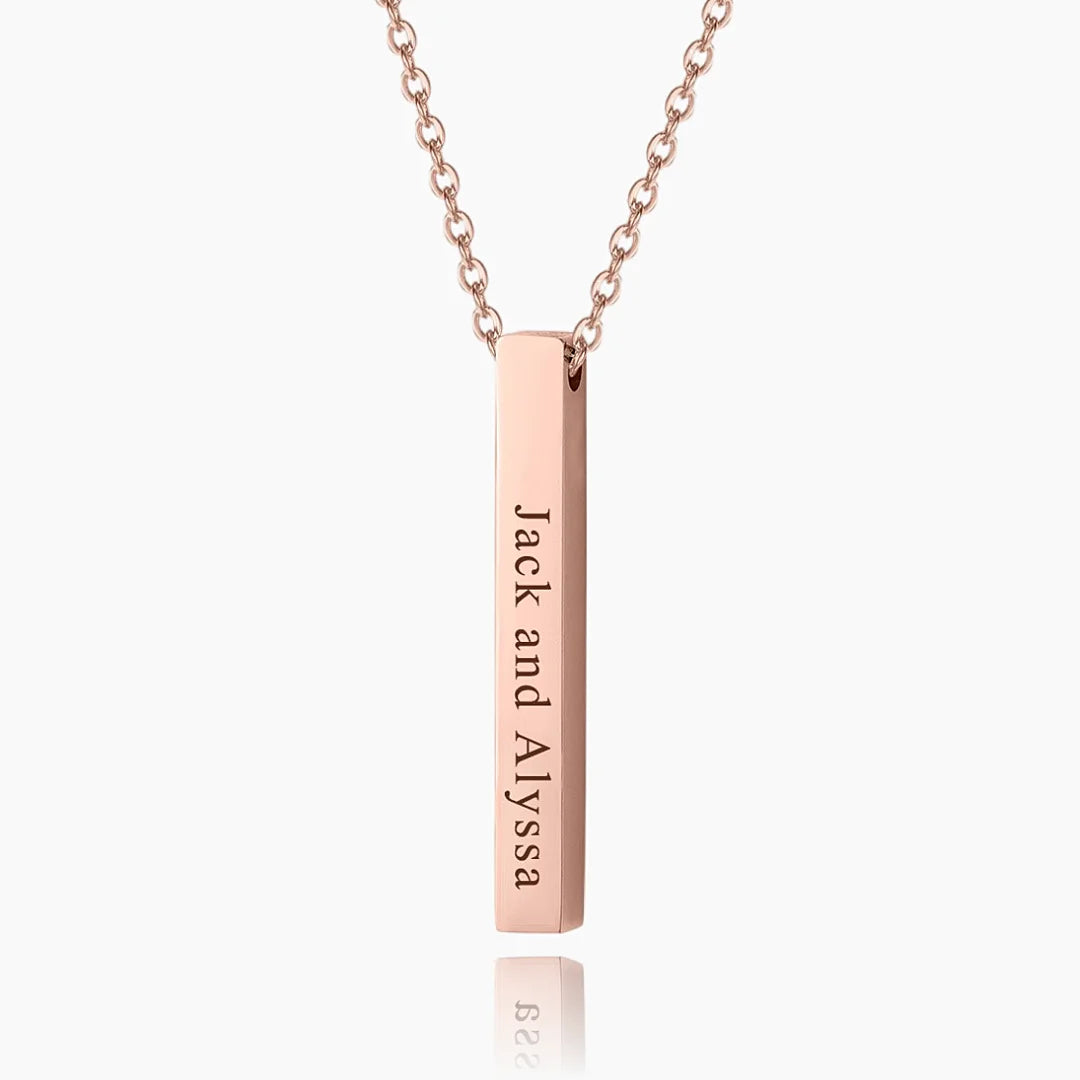 Rose Gold Engraved Bar Name Necklace