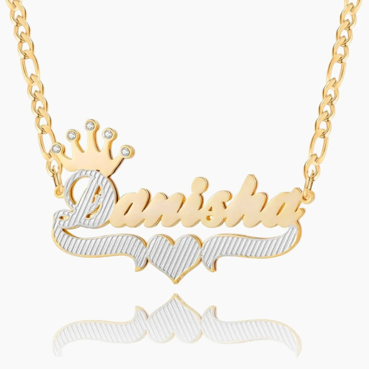 Double Plated Princess Crown Name Necklac-Gemsmode