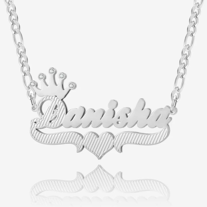 Double Plated Princess Crown Name Necklac-Gemsmode