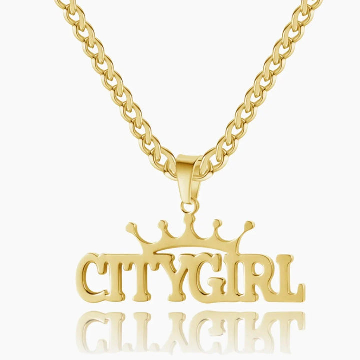 Gold custom crown name necklace with Cuban chain