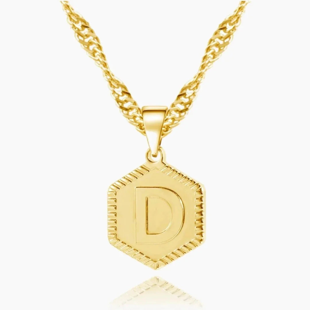 Hexagon Initial Necklace in 18k Gold for women